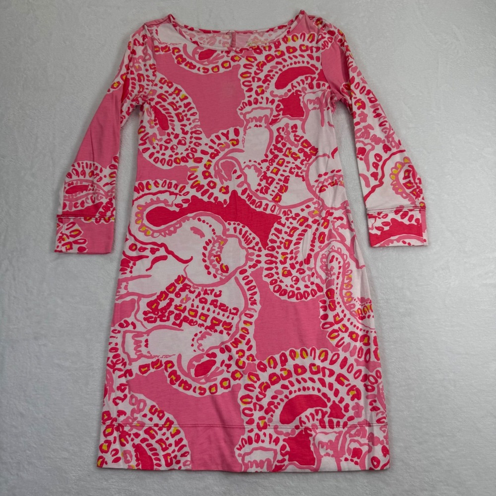Lilly‎ Pulitzer Pink Elephant Paisley Pima Cotton 3/4 Sleeve Dress XXS 97181
